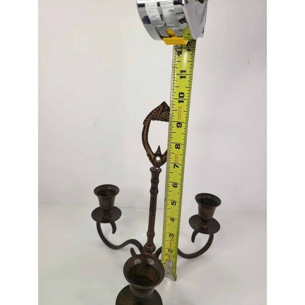 Vintage 3 Arm Metal Candelabra Taper Candle Holder Dark Bronze Finish 11.5in